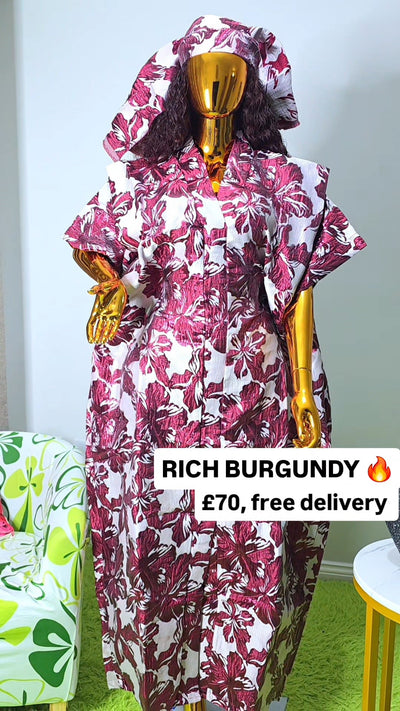 The Burgundy Boubou by LADYINCHARGE is a stunning representation of unique African fashion available in the UK, crafted with artistry and cultural richness. This exquisite piece of clothing captures the essence of traditional African design while catering to modern fashion sensibilities. Handmade with care and precision, each boubou reflects a commitment to quality and a deep appreciation for African heritage. Perfect for any occasion, this standout piece offers an elegant and comfortable silhouette, allowi